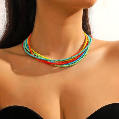 Halsband för Kvinnor Flerpack Bohemiskt Färgglada Risärlor Pärlplatta Ins Enkel Nyckelbenskedja Flerlagers Risärlor Halsband Set Elegant Halsband