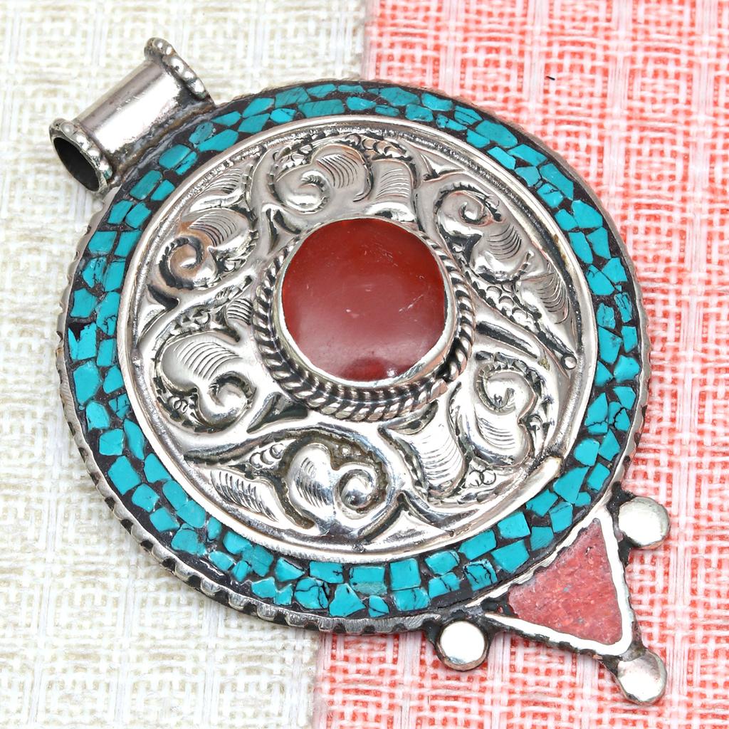 Handmade Tibetan Silver Gemstone Turquoise Red Coral Nepali Necklace Jewelry