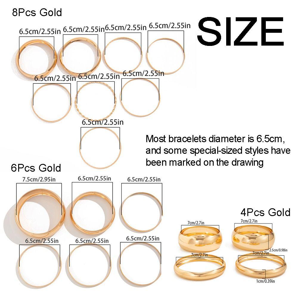 3/4/6/8Pcs Chunky Punk Metal Bracelets Multilayer Smooth Bracelet Set  Friends Birthday Gift