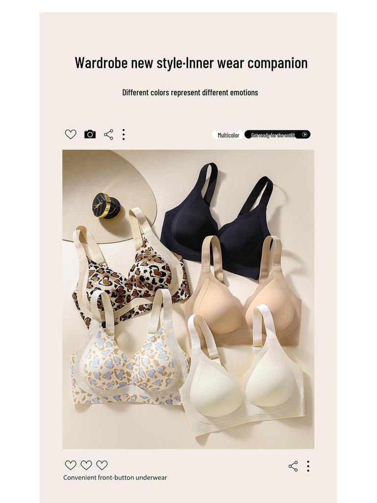 Sexy Leopard Print Push-Up Lingerie for Bust Enhancement, Seamless Thin Style, Side Support, Anti-Sagging, Plus Size Available.