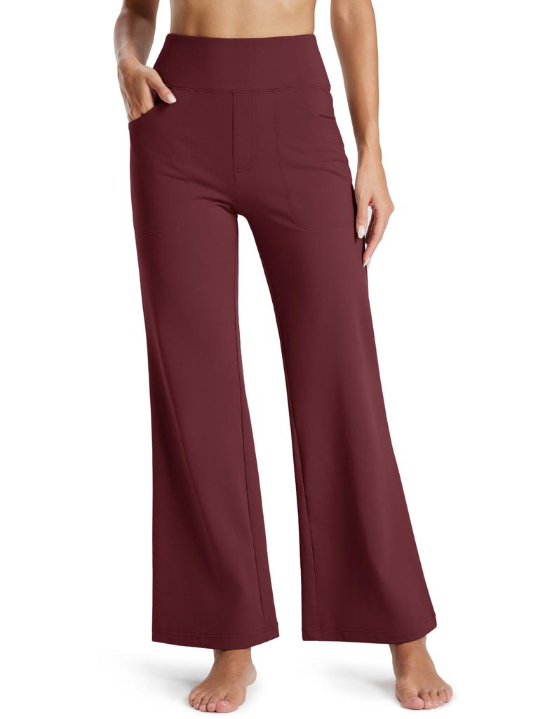 Women's Fleece Lined Wide Leg Yoga Pants Waterproof High Waist Business Pants Winter Warm Sweatpants with Pockets