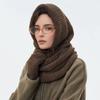 2 In 1 Knitted Hooded Scarf Solid Color Winter Crochet Beanie Hat New Neck Collar Hat  for Women