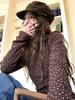 Women's American Style Ruffle Floral Turtleneck Long-Sleeve Slim-Fit Warm Top for Autumn/Winter Layering