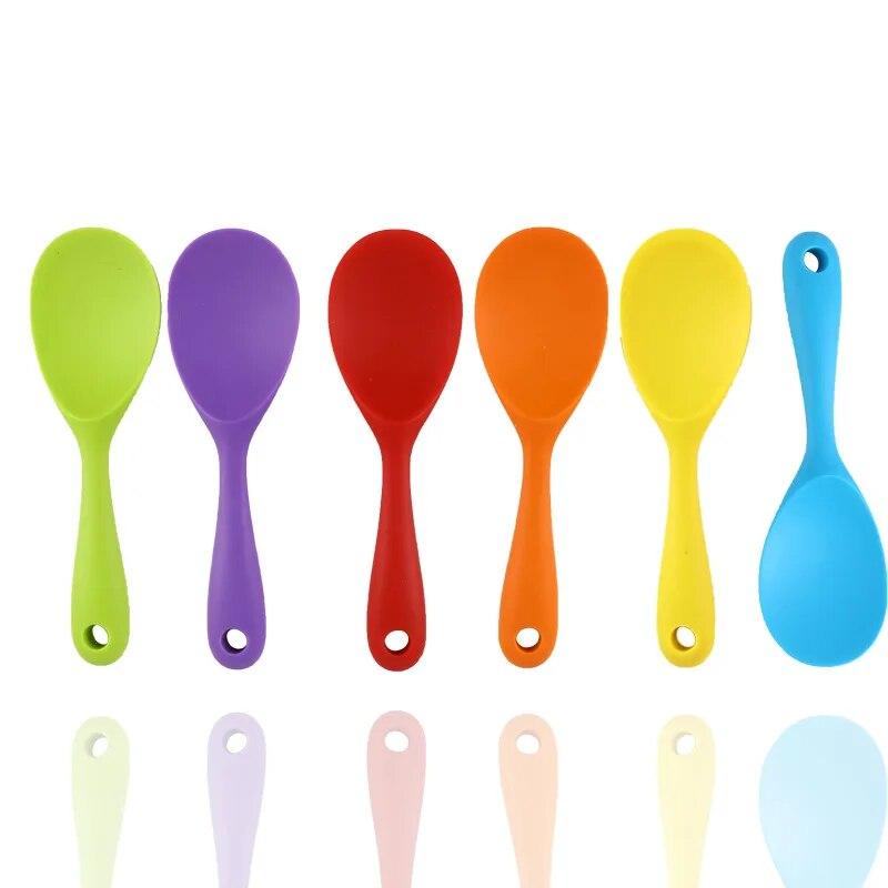 1Pcs Silicone Spoon Non-stick Cooking Spoon Anti-scalding Pot Rice High-temperature-resistant Spoon Durable Kitchen Gadgets