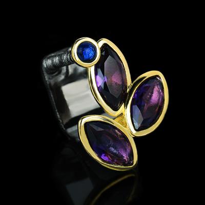 Designer Style Open Ring Retro Style High-end Design Natural Amethyst Ring