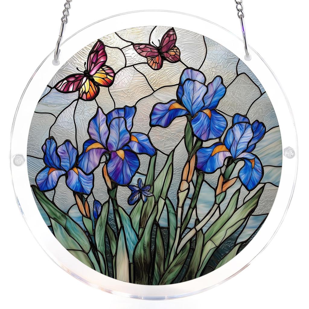 Round Stained Glass Window Hanging Panel with Abstract Forest and Pathway Design for Home Decoration Art Suncatcher