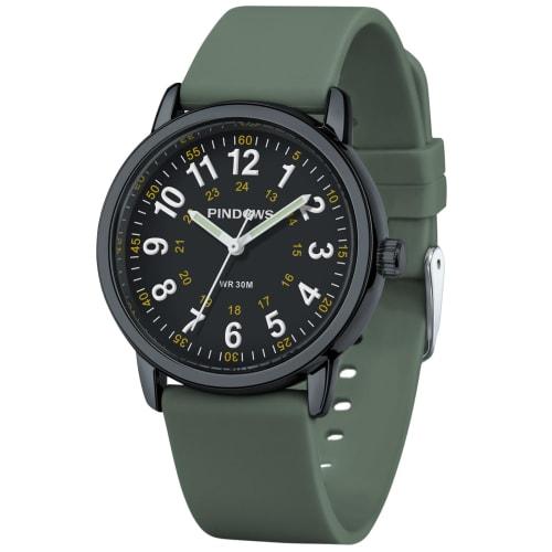 

PINDOWS Women s Analog Quartz Watch with Silicone Band, Highly Visible, Waterproof, Unisex, Luminous Dial for Easy Reading, 12/24-Hour Display, Perfec