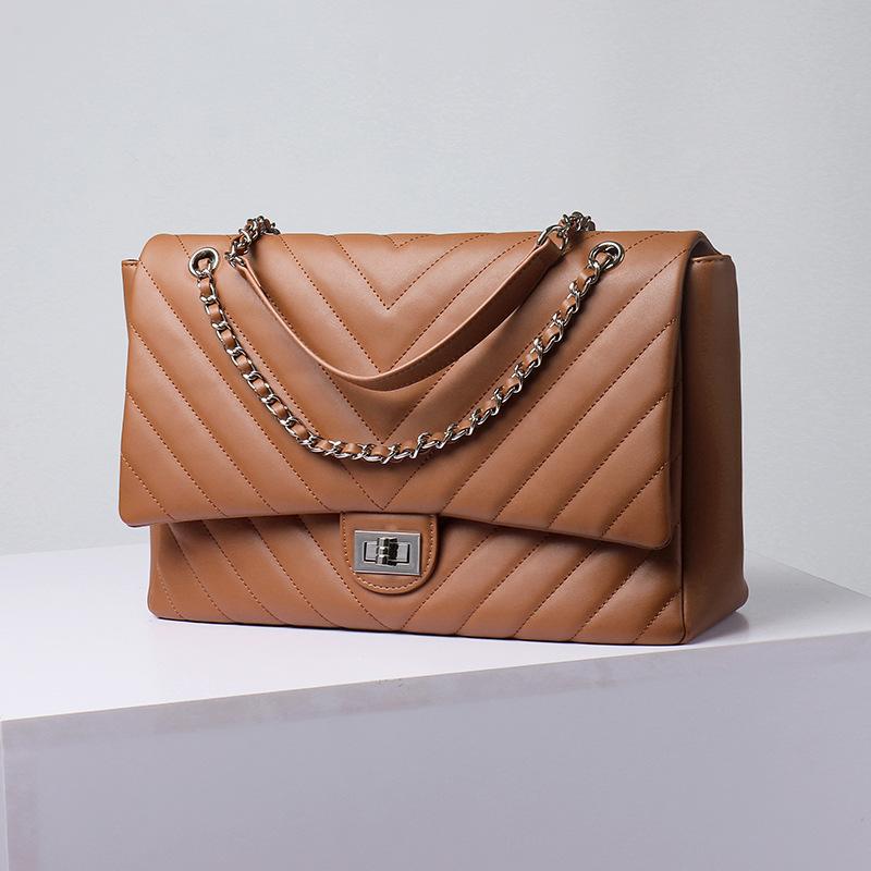 Vendita diretta in fabbrica borsa a tracolla a catena rombica in pelle di mucca borsa tote di grande capacità borsa a spalla messenger da donna in vera pelle per pendolari