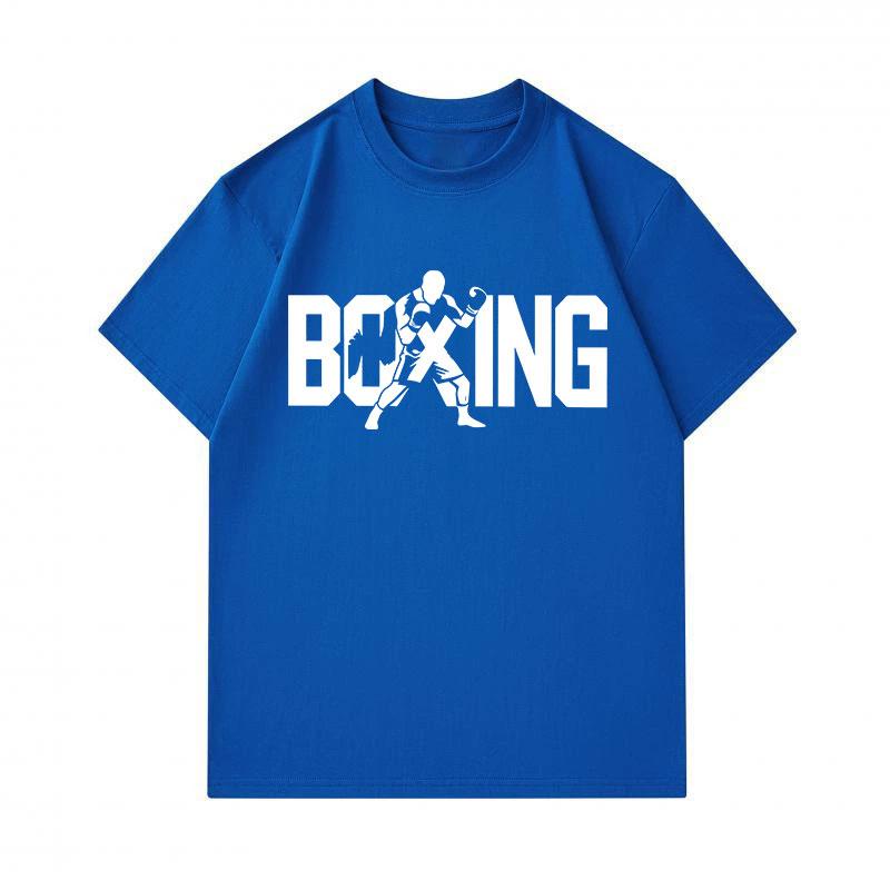Men's 100% Cotton Crew Neck Short Sleeve T-Shirt, Cool Boxing Boxer Silhouette Print Casual Comfortable Tee, Loose Fit Sport Streetwear for Daily Wear