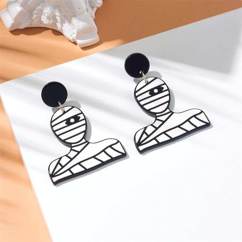 Halloween Acrylic Mummy Earrings Exaggerated and Funny European and American Women's Earrings