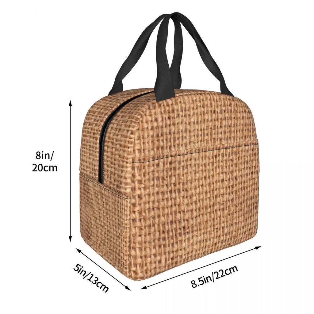 Braided Rattan Wood Wicker Lunch Bags Insulated Bento Box Waterproof Lunch Tote Resuable Picnic Bags for Woman Children Travel