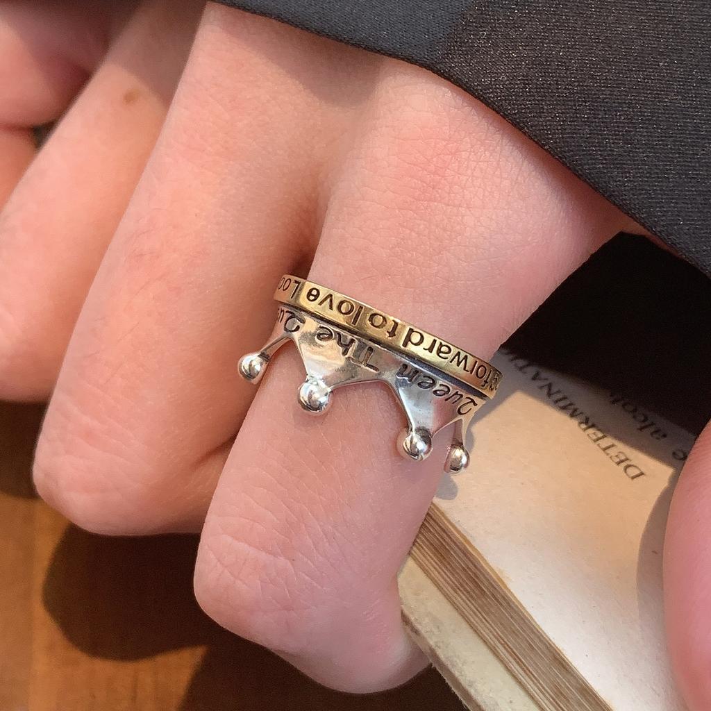 Retro Crown Ring For Men Women Two Color Punk Gothic Adjustable Open Ring Handmade Designer Zircon Unisex Accessories Love Gift