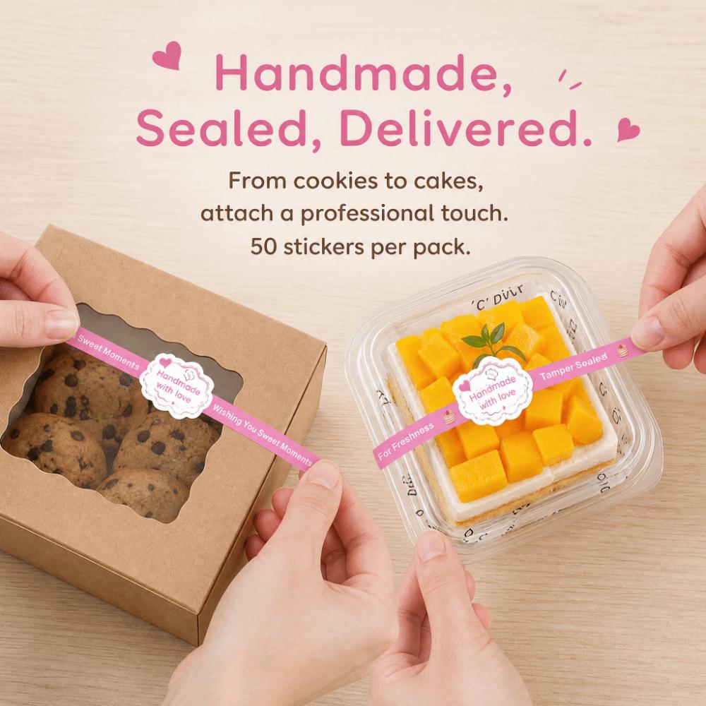 50Pcs Long Label Baking Gift Box Sticker Handmade Tamper Evident Seal Labels Gift Wrapping