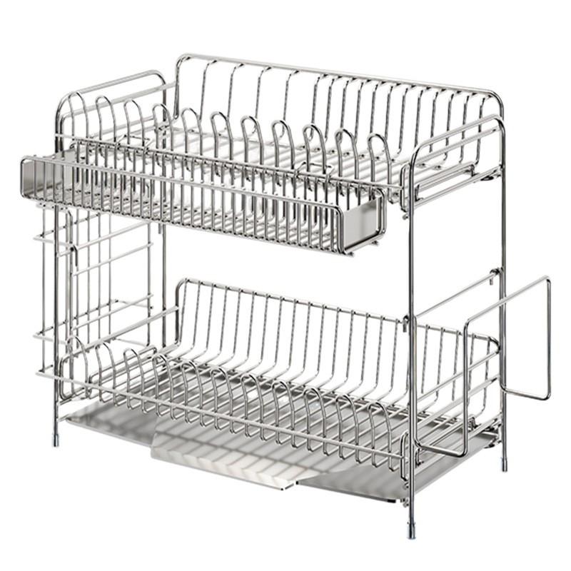 Stainless Steel Double Layer Dish Drying Rack Kitchen Sink Countertop Multi-Functional Utensil Organizer