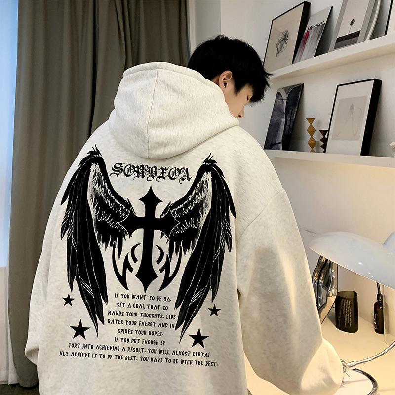 Cross Wings Sweatshirt Boys Autumn and Winter Latest Couple Large Size Leisure Hooded Jacket XXL