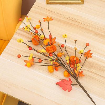 Thanksgiving Harvest Decoration Accessories Artificial Maple Leaf  Berry Stems Fake Flower Plants Centerpieces For Tables