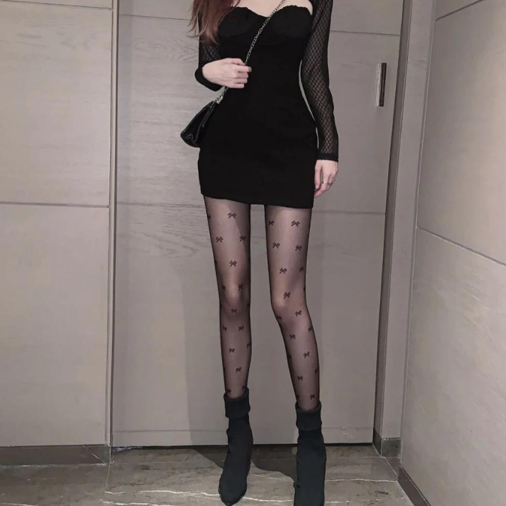 New Fashion Women Pantyhose Tights Sexy Stocking Bow Knot Tight For Ladies Black And White Thin Transparent Socks