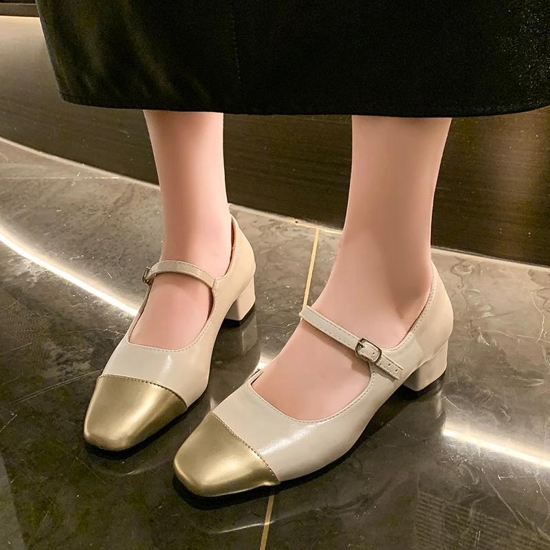 Fashion Women's Shoes 2024 Brand Buckle Strap Women's High Heels Fashion Color Matching Dress Pumps Women New Square Toe Heels Women
