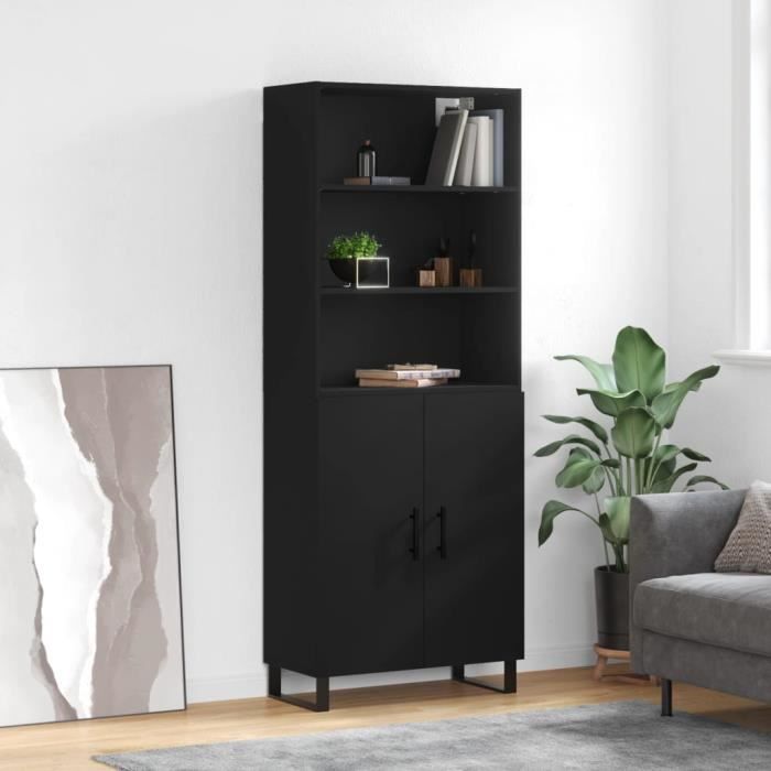 VidaXL Buffet haut Noir 69,5x34x180 cm Bois d'ingénierie 3189278