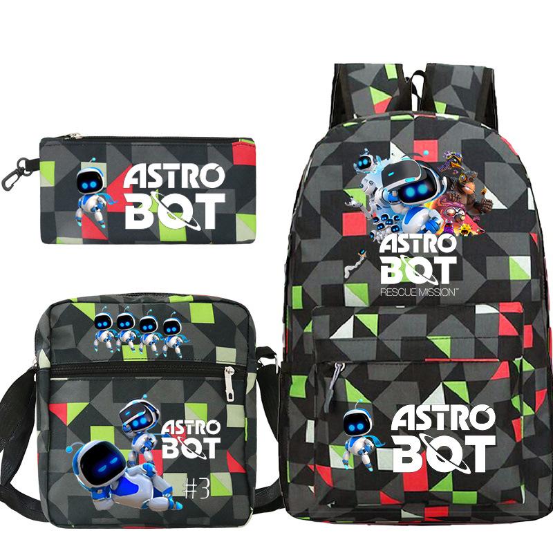 Astro Bot Printed Fashion Children's Backpack Cross-border Large-capacity Primary and Secondary School Student Casual Schoolbag Set