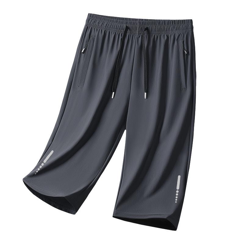 Ledově hedvábné 7palcové kalhoty pro muže na léto, tenké, volné, ležérní, s rovnými nohavicemi, pro mladé, prodyšné, rychleschnoucí šortky, pánské sportovní kalhoty
