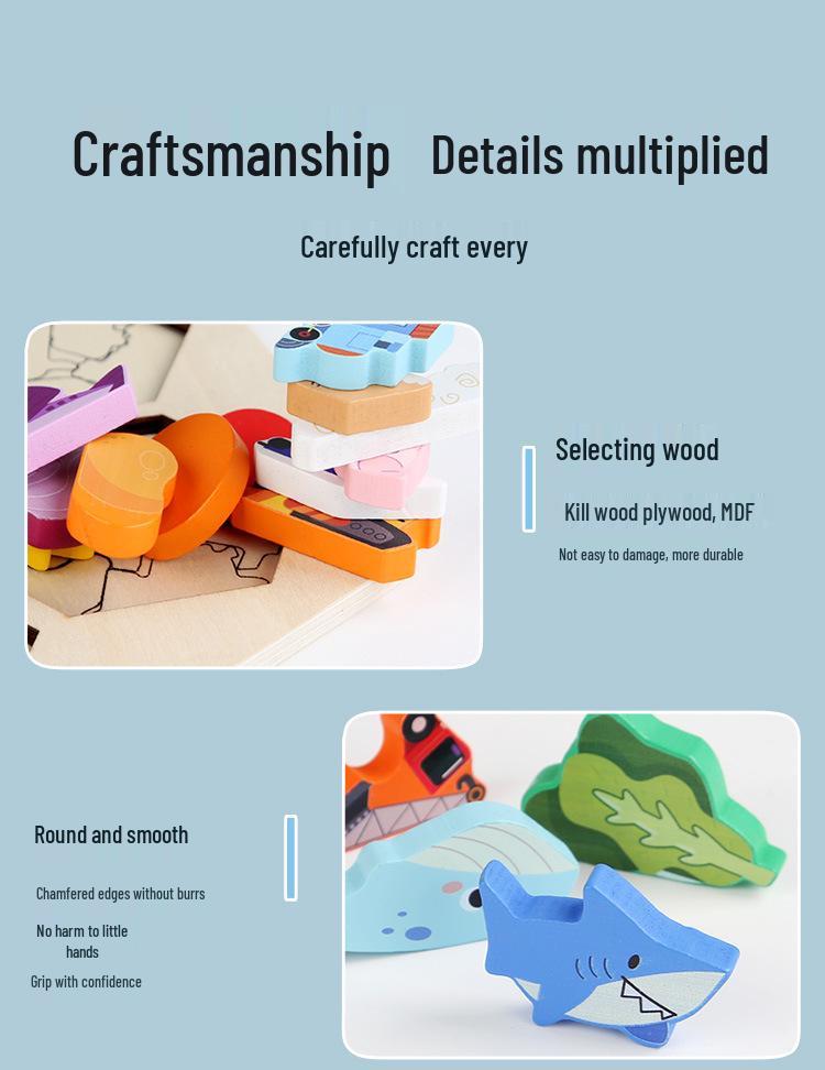 3D Animal & Fruit Theme Puzzle Blocks for Early Education - Creative Jigsaw for Kindergarten & Baby Learning