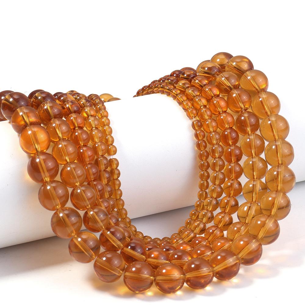 1 Strand 4/6/8/10/12mm Glass Beads Amber Color Round Loose Spacer Beads For Jewelry Making DIY Necklace Bracelets Accessories