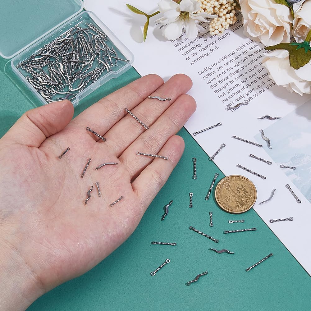 DICOSMETIC 150Pcs 5 Styles Bar Links Connectors Stainless Steel Twisted Bar Link Charms 10/15/20mm 2-Hole Stick Strip Connectors Earrings Connector