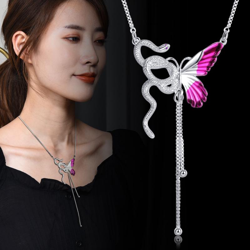 

Blue 3-Color Butterfly Tassel Necklace: Versatile Cool Clavicle Chain Choker for Autumn Winter