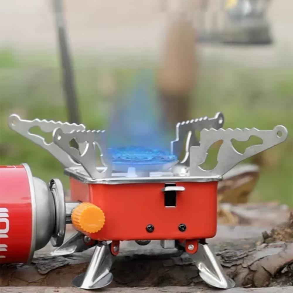 Portable Camping Stove Mini Outdoor Folding Metal Backpacking Gas Stove Windproof Furnace Cooking Burner for Hiking Picnic