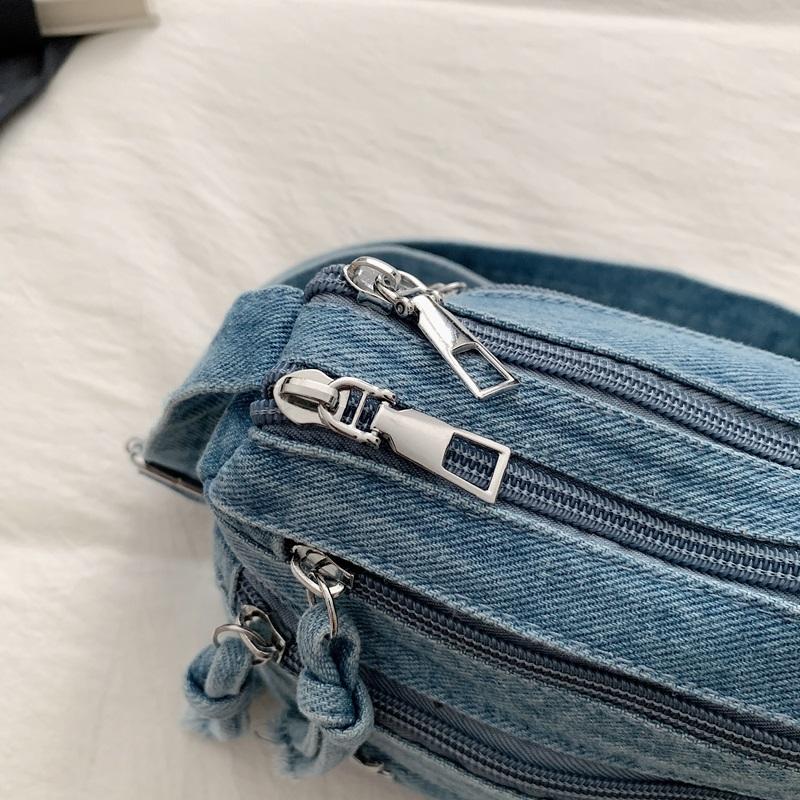 Womens Denim Crossbody Bag Casual Small Shoulder Purse Multi Zipper Handbag for Daily Use