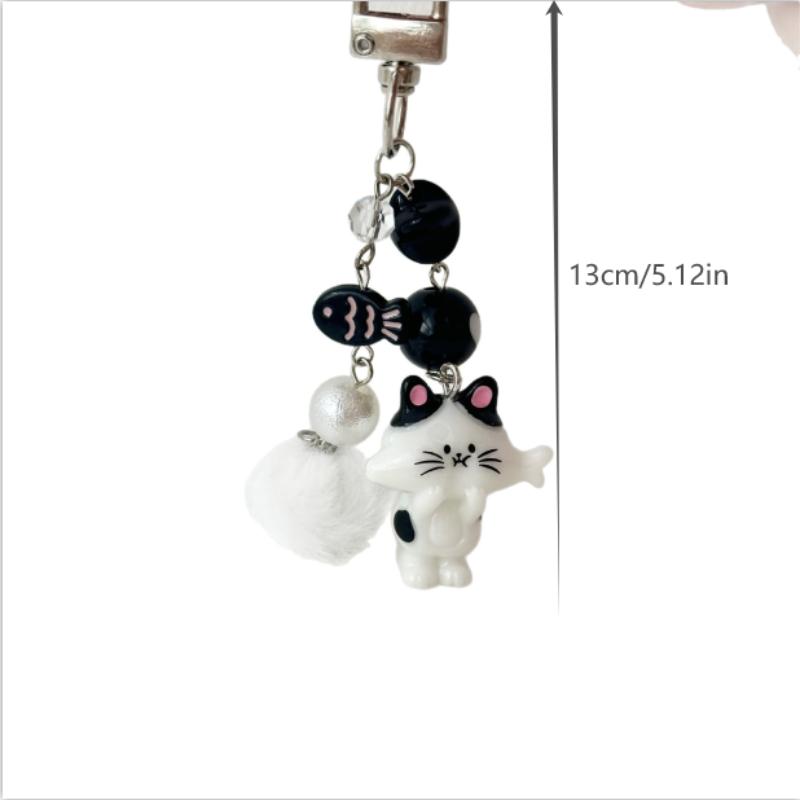 Cute Kitten Cat Fur Ball Bead Keychain Pendant Star Fish Charm Lanyard Girl Phone Chain Lovely Backpack Bag Ornament Couple Gift
