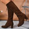 2025 New Autumn Trend Comfortable Designer Mid-calf Fashion Boots Woman Middle Heels Knee High Lace Up Boots Shoes for Women