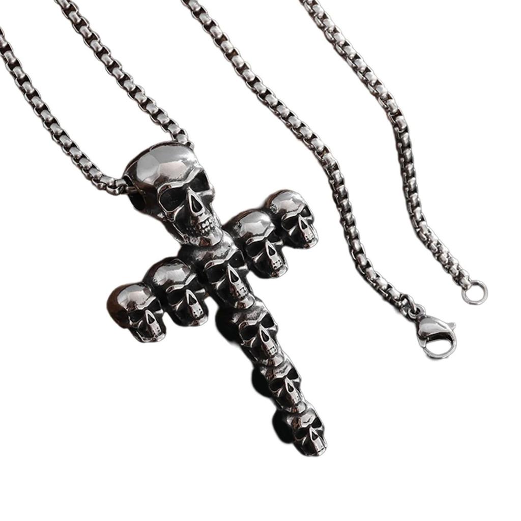 Vintage Skull Cross Pendant Necklace Gothic Jewelry With Adjustable Chain Unique Skull Jewelry Gift For Men And Women