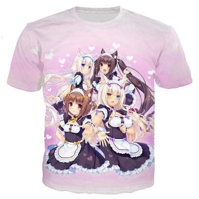 T-shirt Estive a Girocollo con Stampa Grafica Personaggi Anime Nekopara 3D alla Moda Casual a Maniche Corte per Bambina