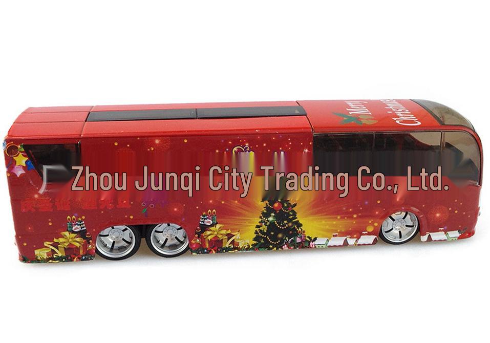 Christmas Edition 1:50 Sound & Light Pull-back Blue Alloy Bus Model Toy