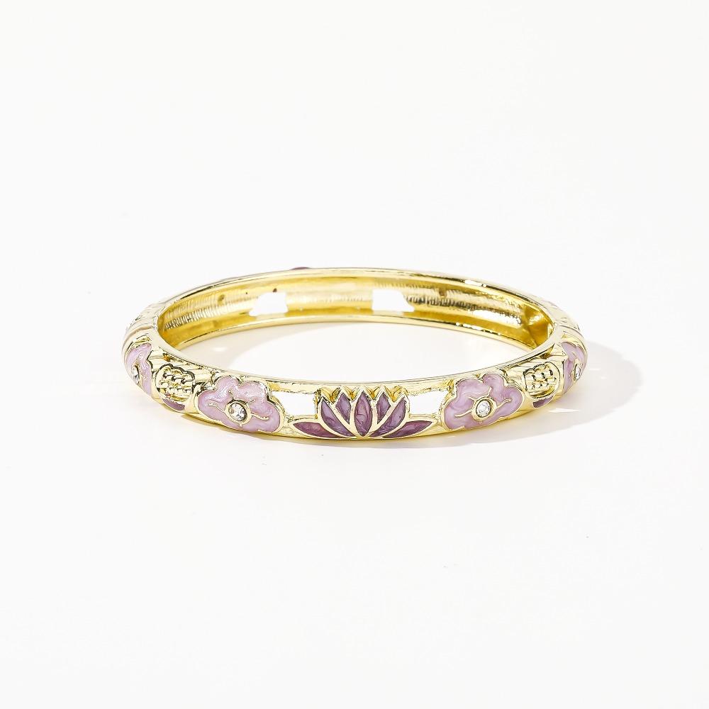 Hollow Out Enamel Floral Bangle Colorful Flower Bangle Vintage Dainty Jewelry Women