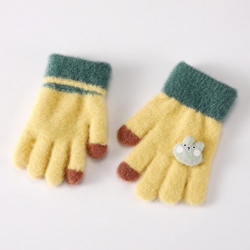 Winter Plus Velvet Children's Warm Gloves Thickened Five finger Baby Cold Yarn Cute Gloves for Girls Thickened Gloves