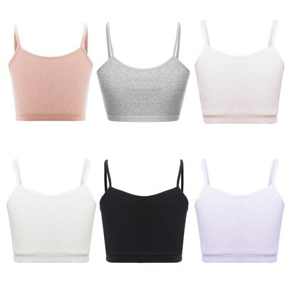 Kids Girls Ribbed Bra Vest Spaghetti Straps Crop Top Solid Color Camisole Underwear Gym Fitness Sportwear