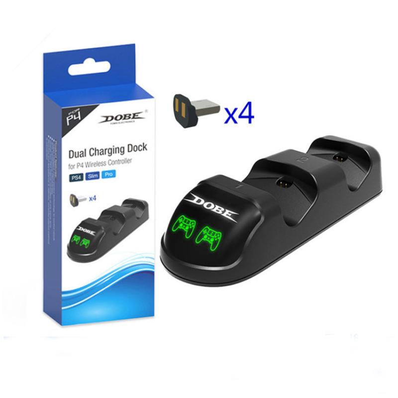 

Зарядное устройство для двух контроллеров, подставка для зарядки PS4/Pro/Slim с 4-мя микро-USB-донглами чёрный