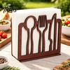 Suporte Vertical para Guardanapos de Madeira Oco para Mesa, com Padrão de Folha de Monstera em Madeira Ecológica e Talheres, Dispensador Decorativo de Lenços