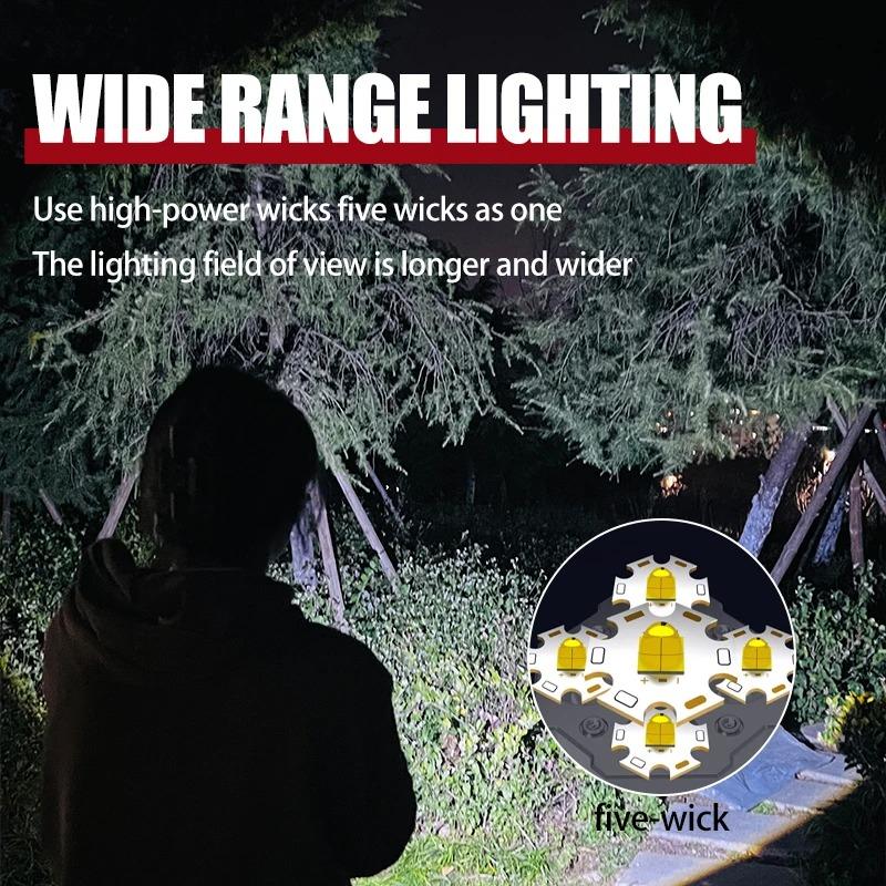 4/5/6LED High Power Led Flashlights Rechargeable Camping Spotlight With Side Light 3 Lighting Modes For Camping Adventure