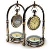 Desk Clock Table Clock with Maritime Brass Compass Victoria London Nautical Brass Table Clock