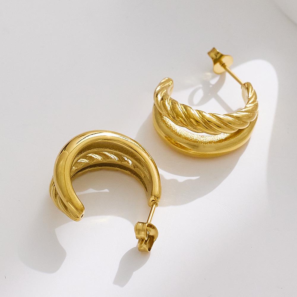 18K Gold Geometric Twisted Cable Earrings In Titanium Steel for Women