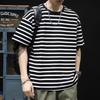 T-shirt a maniche corte a righe estiva con scollo rotondo, alla moda americana, nuova, ampia, casual, mezza maglietta a maniche corte da uomo