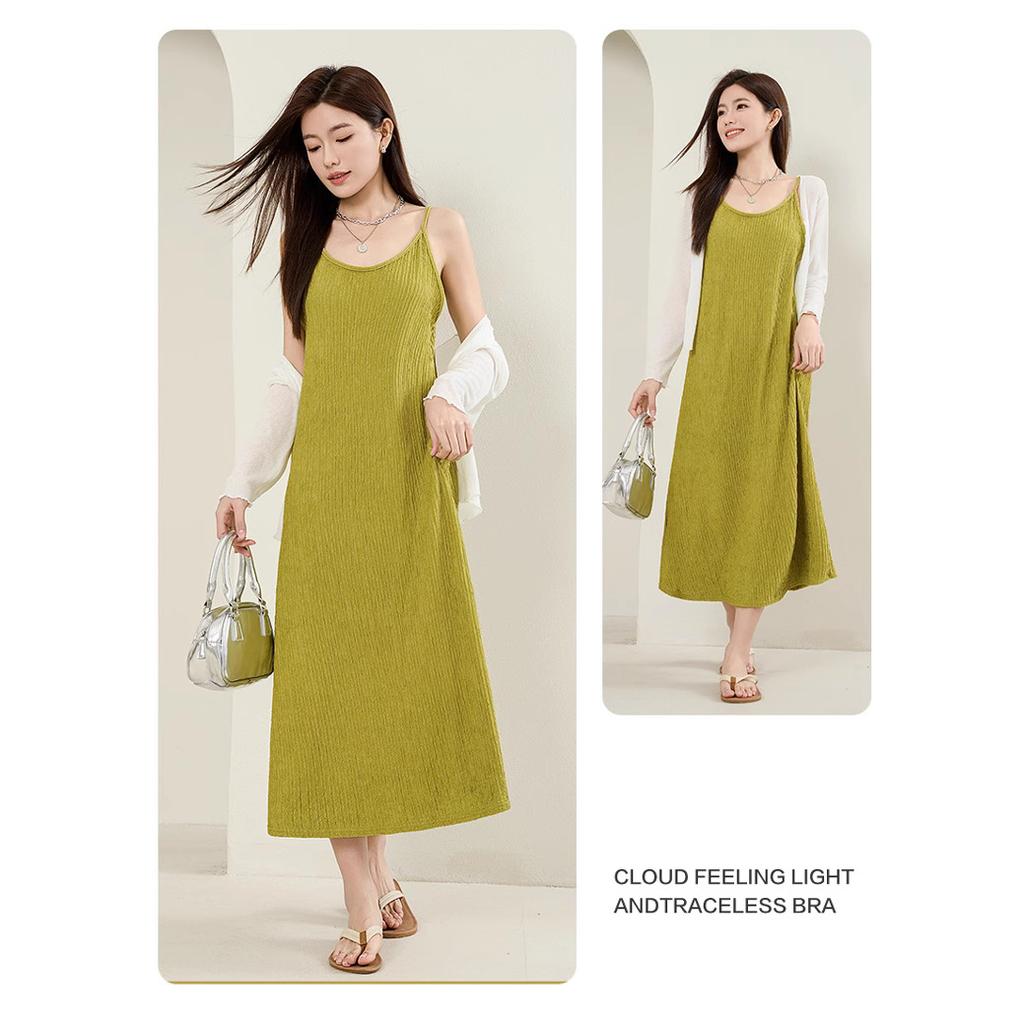 Summer Chiba Pleated Suspender Slimming Dress Women's Casual All-Match Loose Drooping Dress