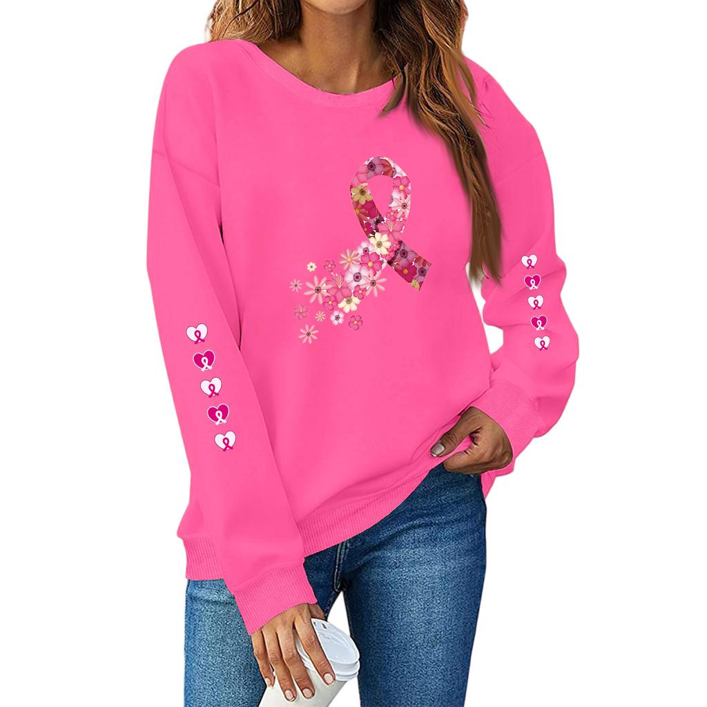 Breast  Sweatshirts For WomenRibbon Breast  Shirt Cute Dog Graphic  Long Sleeve Tops