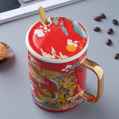 Chinese Dragon Pattern Tea Mug with Lid Ceramic Water Coffee Mug Chinese Porcelain Personal Tea Cup Wedding Gift 450ml