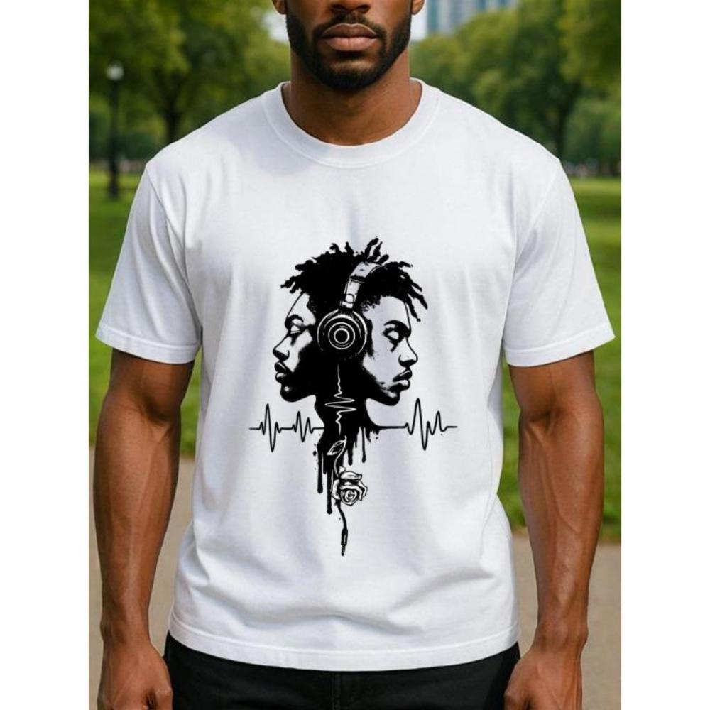 

European Sizes Poetic Headphones, Sonic and Rose Men s Printed Short-sleeved Shirts, High-quality T-shirts, Simple Knitted T-shirts S чёрный
