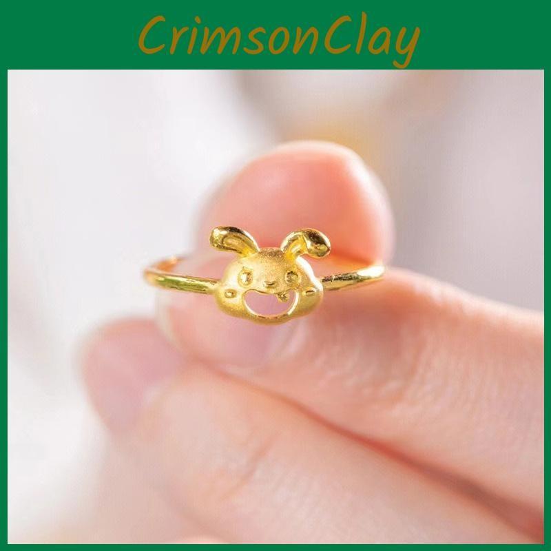 Gold Adjustable Cute Color Rabbit Ring With Adorable Smiling Face Women For